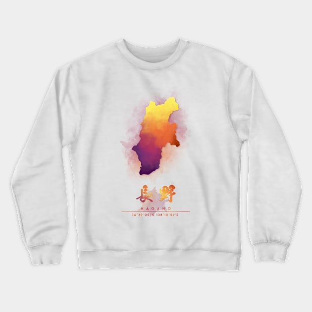 Nagano, Japan Watercolor Map Crewneck Sweatshirt by Takeda_Art